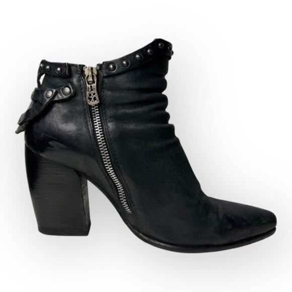 A.S. 98 Black Studded Side Zip Ankle Booties 39 - Picture 7 of 12